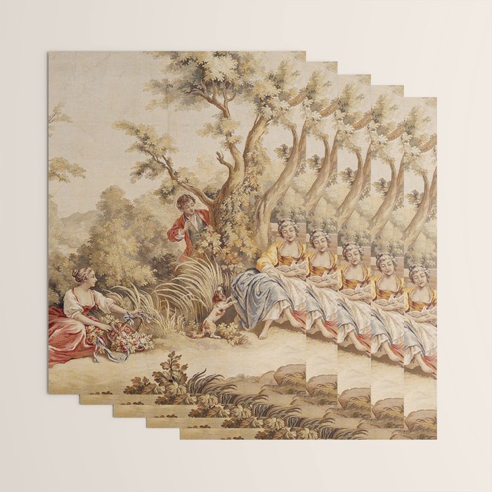 Antique 18th Century Romantic Pastoral Scene French Aubusson Tapestry Wrapping Paper Gallery Image 3