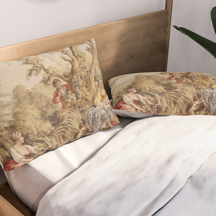 Antique 18th Century Romantic Pastoral Scene French Aubusson Tapestry Pillow Sham Gallery Image 2