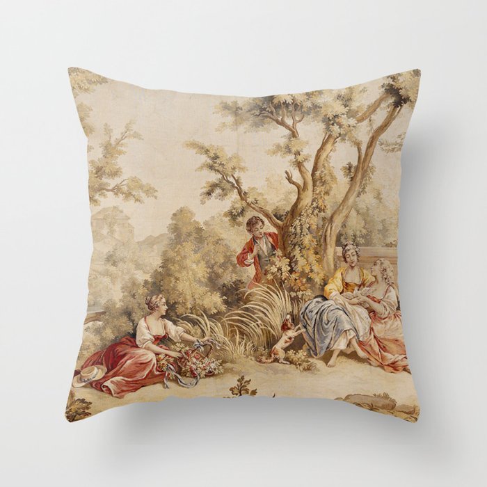 Antique 18th Century Romantic Pastoral Scene French Aubusson Tapestry Throw Pillow Gallery Image 6