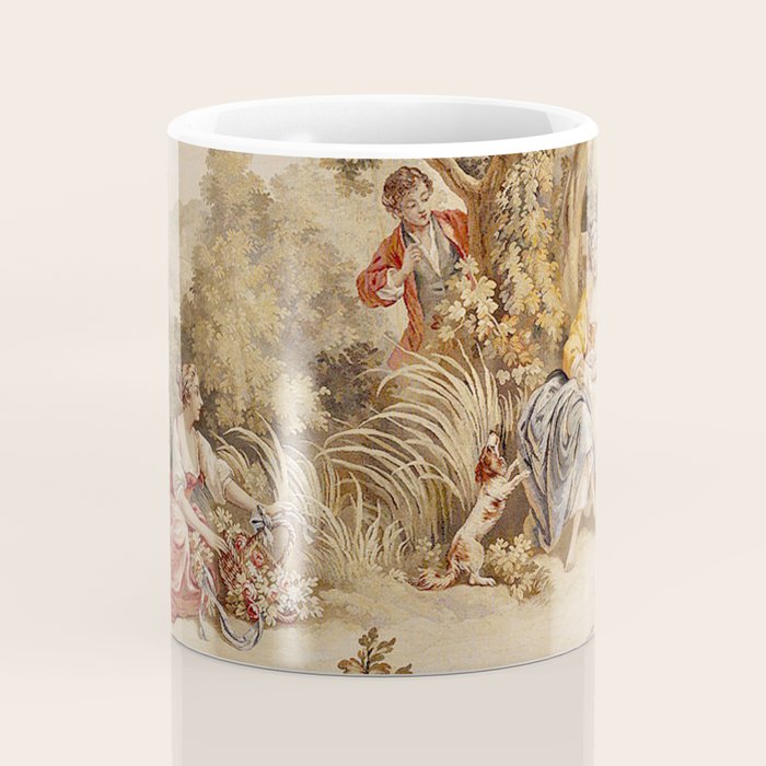 Antique 18th Century Romantic Pastoral Scene French Aubusson Tapestry Coffee Mug Gallery Image 4