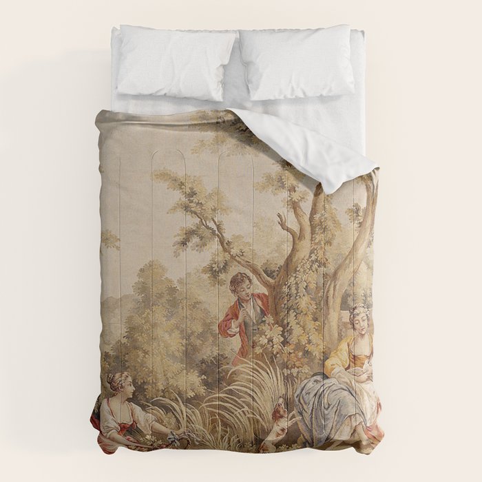 Antique 18th Century Romantic Pastoral Scene French Aubusson Tapestry Comforter Gallery Image 6