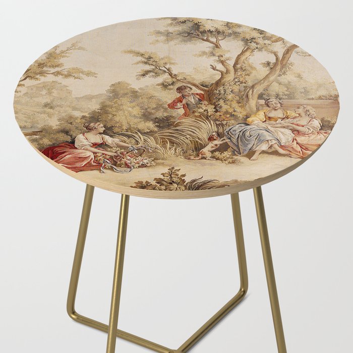 Antique 18th Century Romantic Pastoral Scene French Aubusson Tapestry Side Table Gallery Image 2