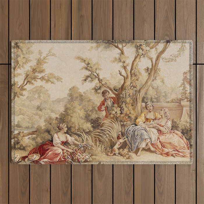 Antique 18th Century Romantic Pastoral Scene French Aubusson Tapestry Outdoor Rug Gallery Image 1