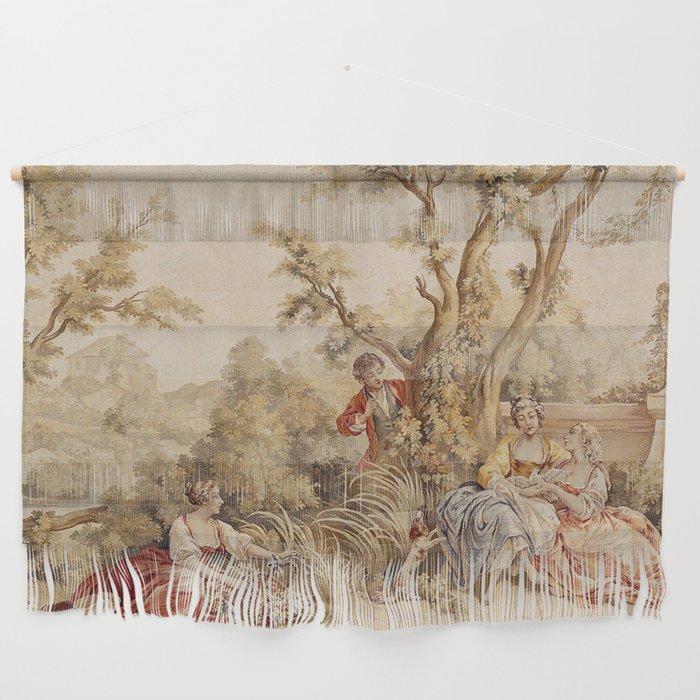 Antique 18th Century Romantic Pastoral Scene French Aubusson Tapestry Wall Hanging Gallery Image 1