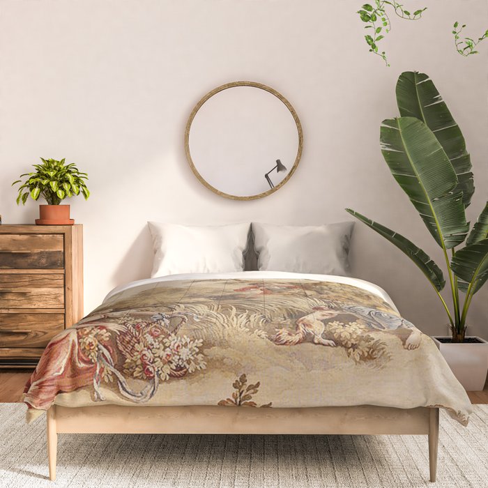 Antique 18th Century Romantic Pastoral Scene French Aubusson Tapestry Comforter Gallery Image 3