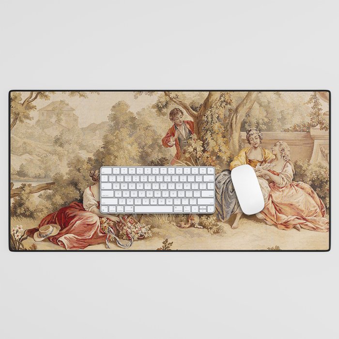 Antique 18th Century Romantic Pastoral Scene French Aubusson Tapestry Desk Mat Gallery Image 1