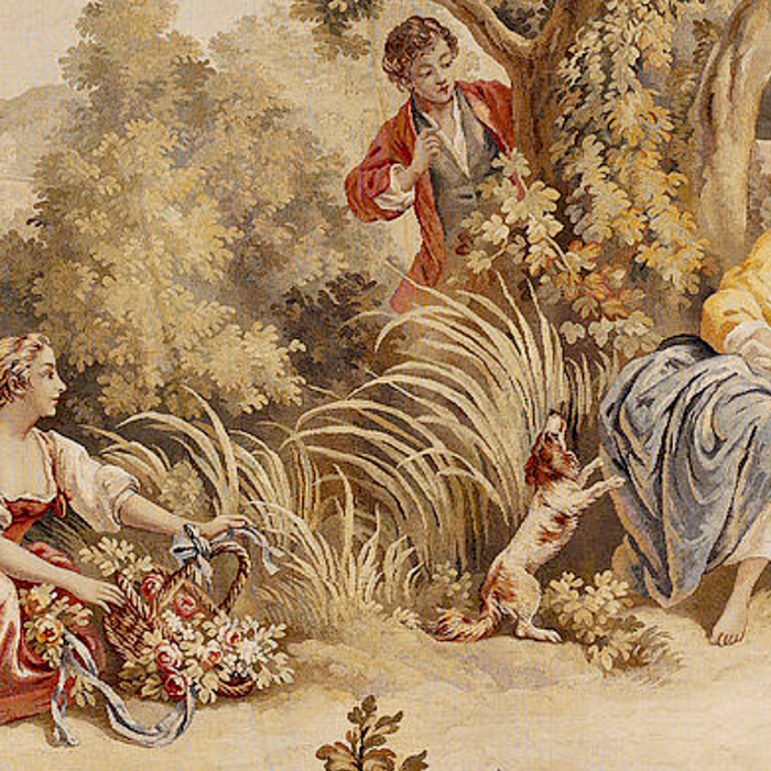 Antique 18th Century Romantic Pastoral Scene French Aubusson Tapestry Coffee Mug Gallery Image 2