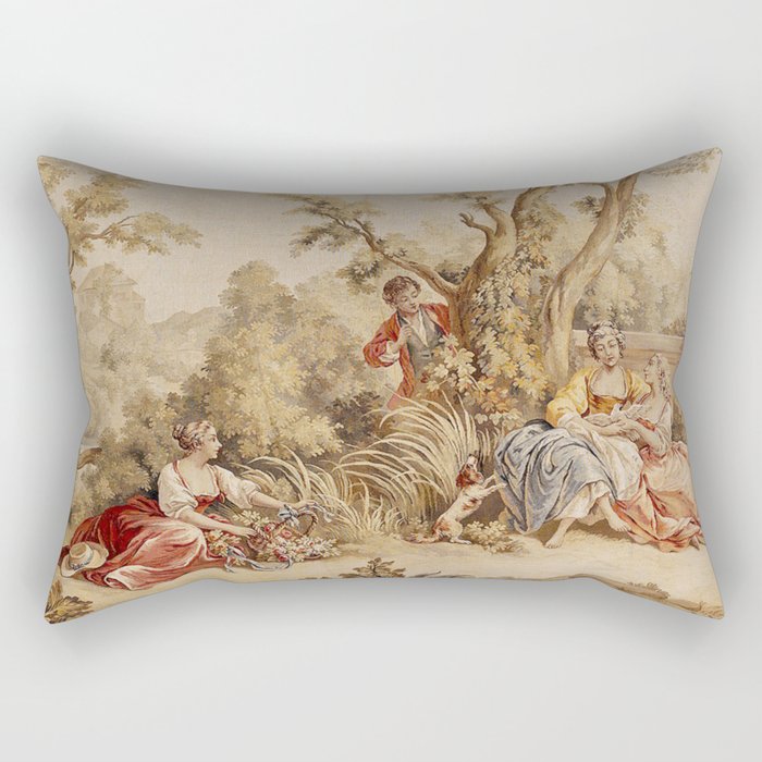 Antique 18th Century Romantic Pastoral Scene French Aubusson Tapestry Rectangular Pillow Gallery Image 1