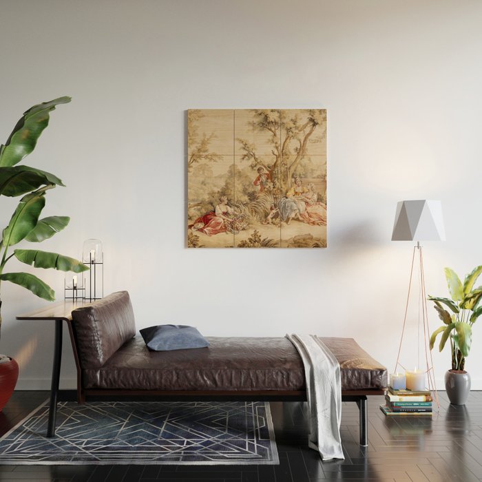 Antique 18th Century Romantic Pastoral Scene French Aubusson Tapestry Wood Wall Art Gallery Image 2