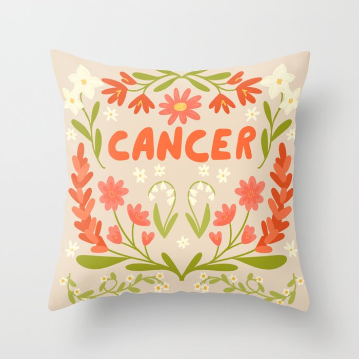 Cancer Retro Folk Art Throw Pillow Gallery Image 6
