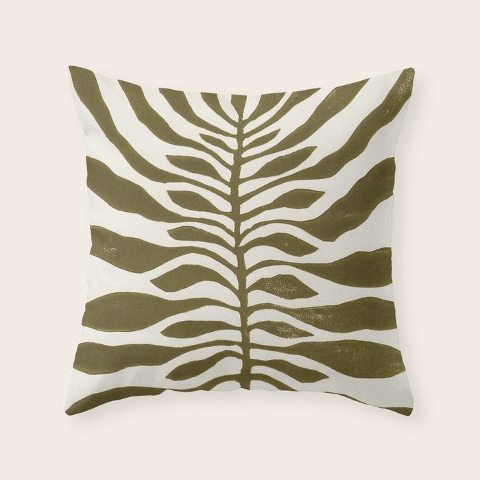 ne Hundred-Leaved Plant #22 / Lino Print Throw Pillow Gallery Image 1