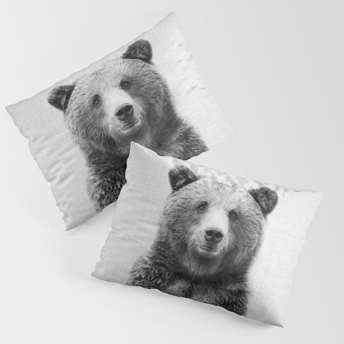 Grizzly Bear - Black & White Pillow Sham Gallery Image 3