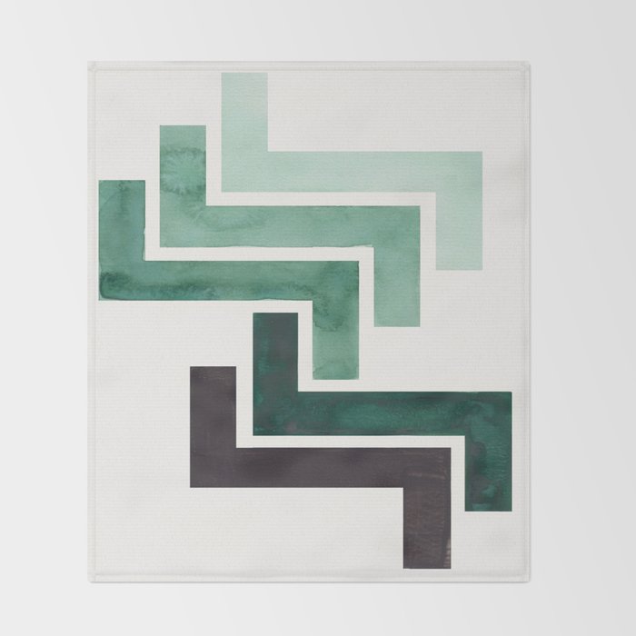Deep Green Pattern Mid-century Modern Simple Geometric Pattern Watercolor Minimalist Art Squares Throw Blanket Gallery Image 2