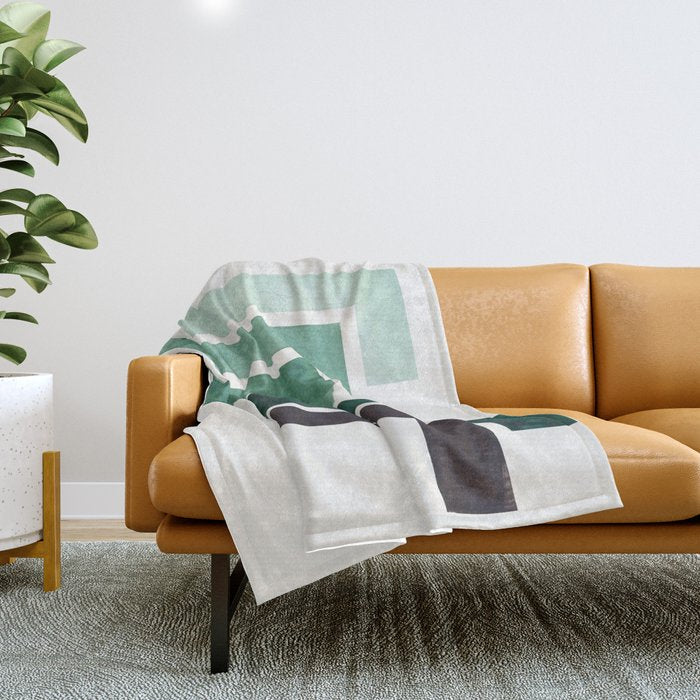 Deep Green Pattern Mid-century Modern Simple Geometric Pattern Watercolor Minimalist Art Squares Throw Blanket Gallery Image 1