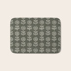 block print floral - dark olive Bath Mat Gallery Image 1