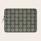 block print floral - dark olive Laptop Sleeve Gallery Image 1