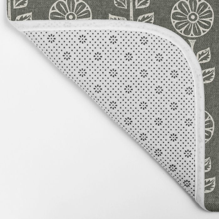 block print floral - dark olive Bath Mat Gallery Image 2