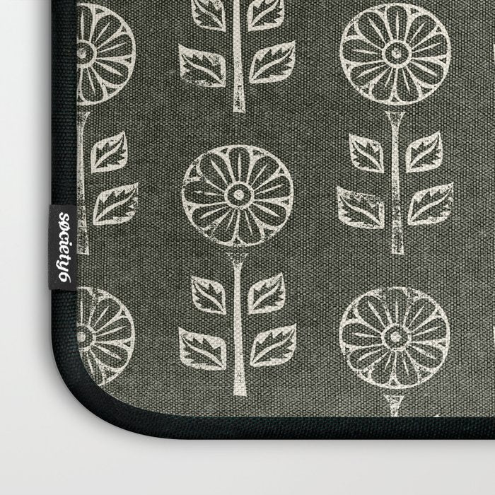 block print floral - dark olive Laptop Sleeve Gallery Image 3