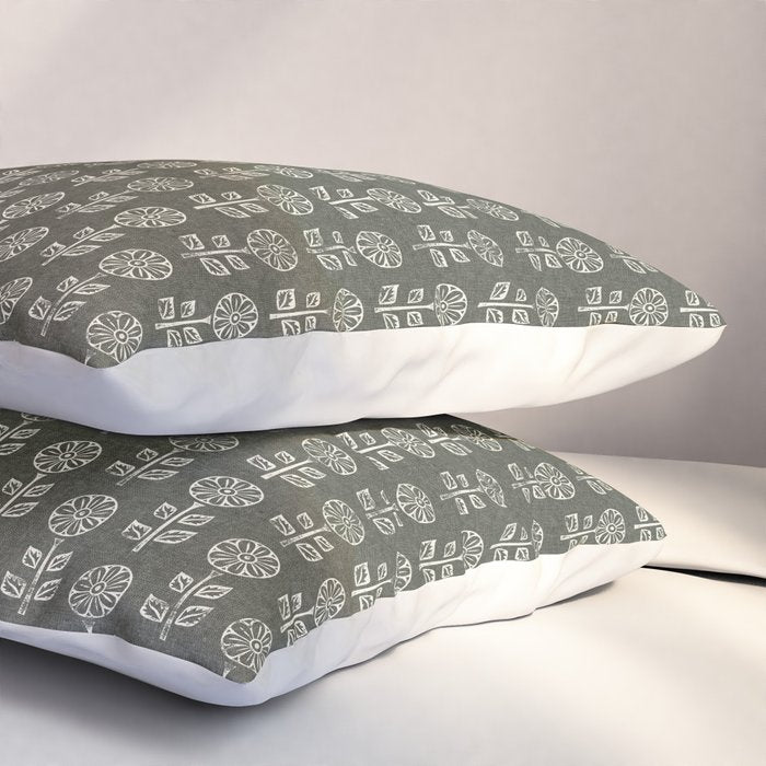 block print floral - dark olive Pillow Sham Gallery Image 3