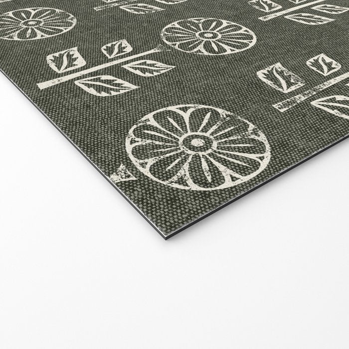 block print floral - dark olive Welcome Mat Gallery Image 2