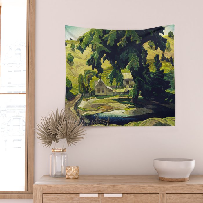 Farm Haliburton oil on hardboard 1940 Franklin Carmichael Canadian artist Art Nouveau Post-Impressio Wall Tapestry Gallery Image 2