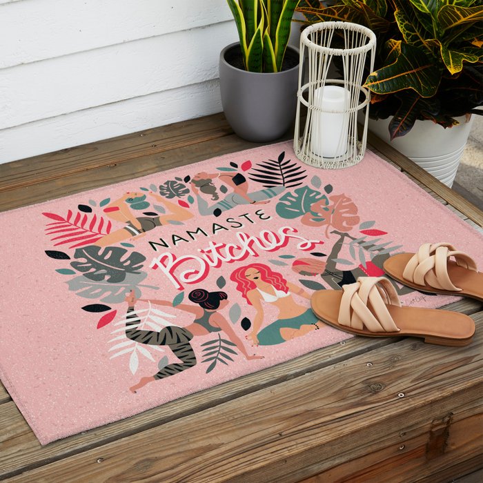 Namaste, Bitches - Pink Outdoor Rug Gallery Image 2
