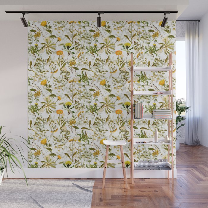 Vintage & Shabby Chic - Yellow Wildflowers Wall Mural Gallery Image 1