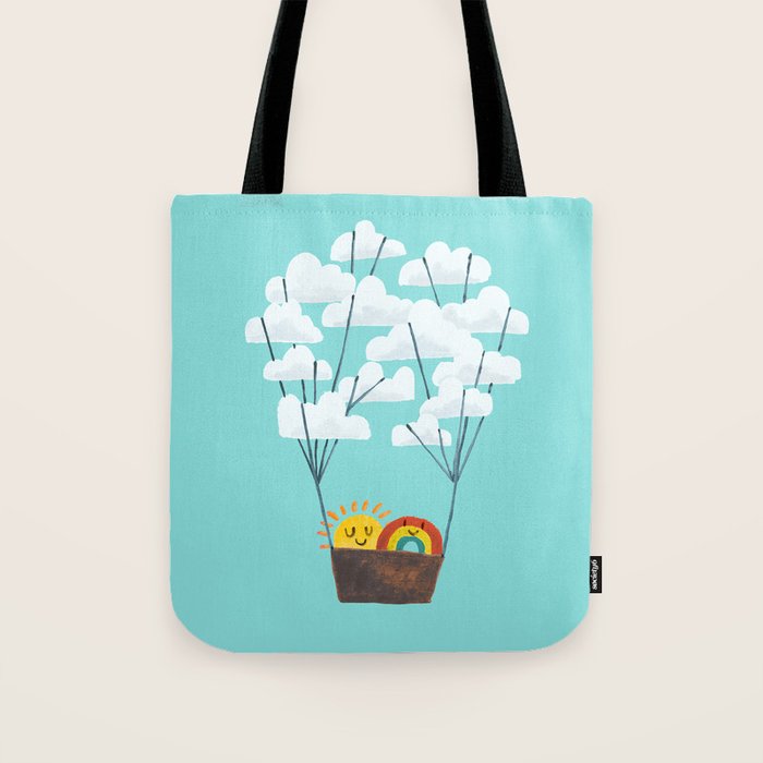 Hot cloud balloon - sun and rainbow Tote Bag Gallery Image 1