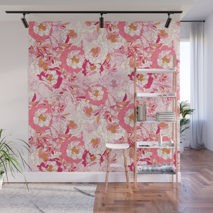 Pink flowers of peonies Wall Mural Gallery Image 1
