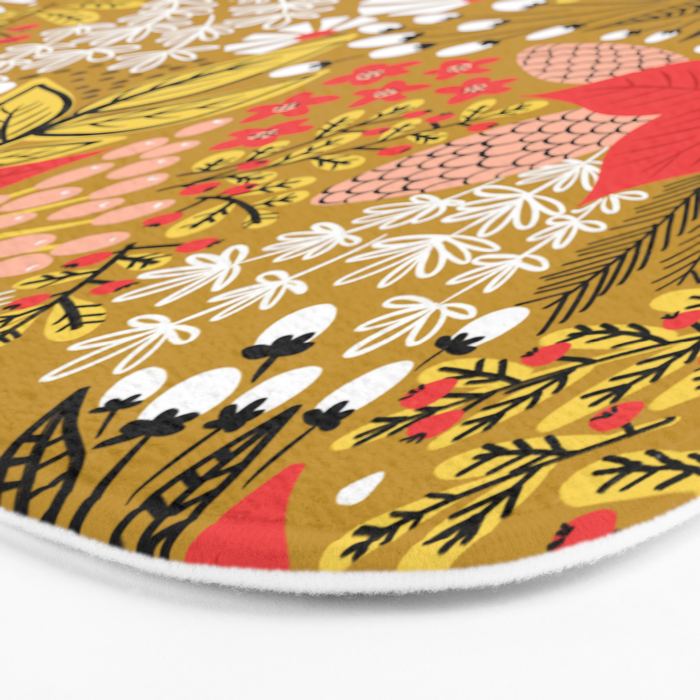 Christmas Poinsettia Flowers Gold Pattern Bath Mat Gallery Image 3