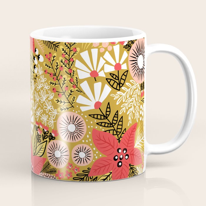 Christmas Poinsettia Flowers Gold Pattern Coffee Mug Gallery Image 1