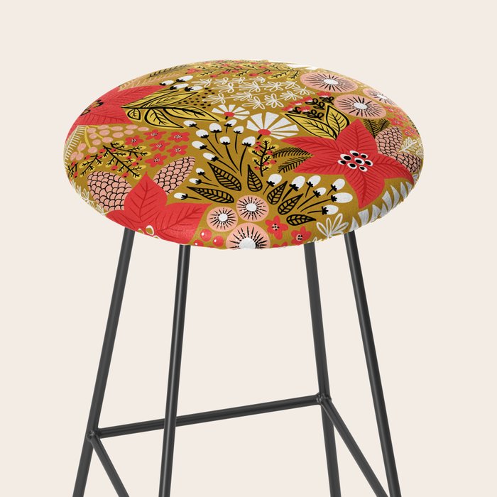 Christmas Poinsettia Flowers Gold Pattern Stool Gallery Image 2