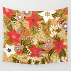 Christmas Poinsettia Flowers Gold Pattern Wall Tapestry Gallery Image 4