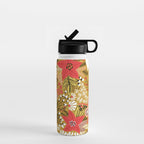 Christmas Poinsettia Flowers Gold Pattern Water Bottle Gallery Image 1