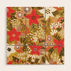 Christmas Poinsettia Flowers Gold Pattern Wood Wall Art Gallery Image 1