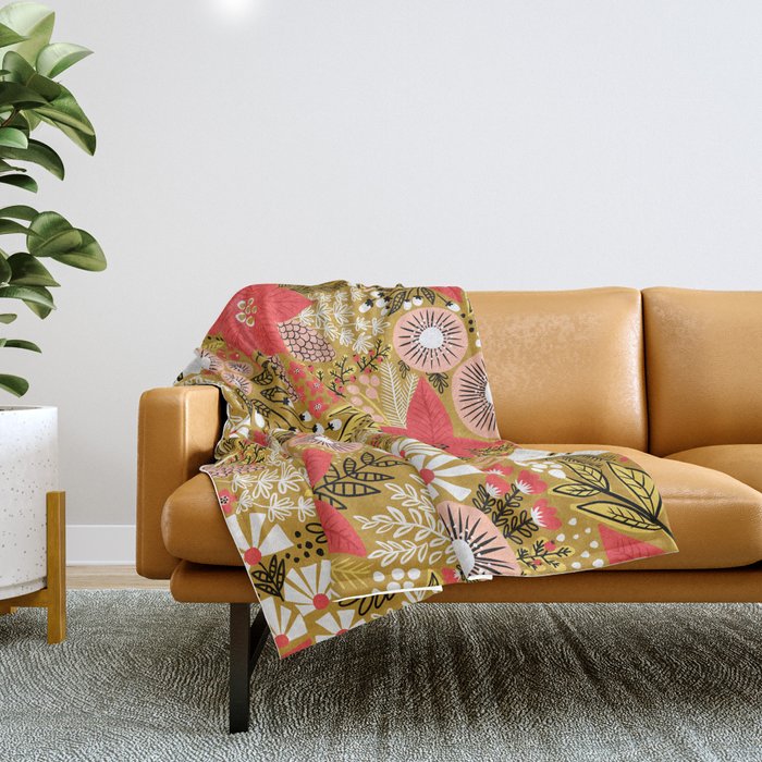 Christmas Poinsettia Flowers Gold Pattern Throw Blanket Gallery Image 1
