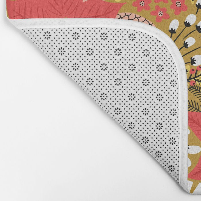 Christmas Poinsettia Flowers Gold Pattern Bath Mat Gallery Image 2
