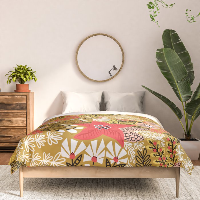 Christmas Poinsettia Flowers Gold Pattern Comforter Gallery Image 3