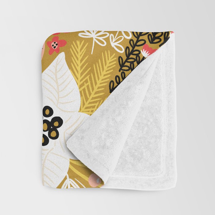 Christmas Poinsettia Flowers Gold Pattern Throw Blanket Gallery Image 3