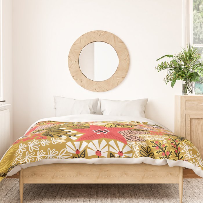 Christmas Poinsettia Flowers Gold Pattern Duvet Cover Gallery Image 3