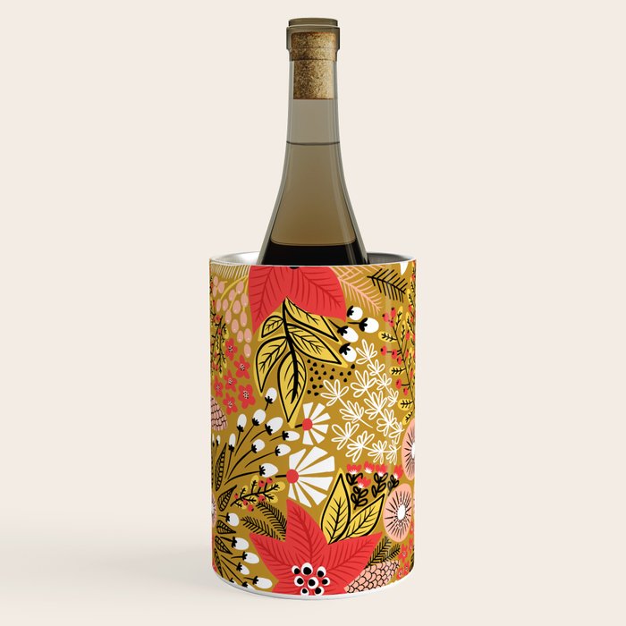 Christmas Poinsettia Flowers Gold Pattern Wine Chiller Gallery Image 1