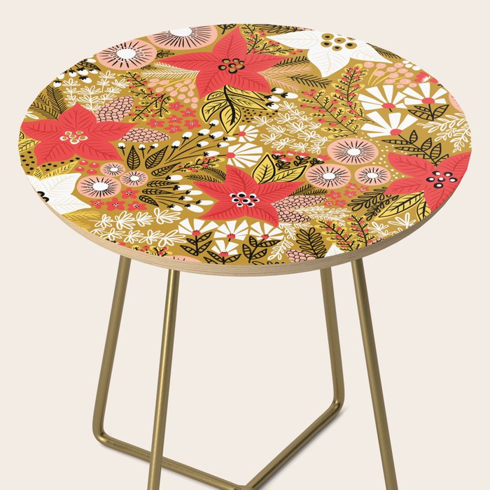 Christmas Poinsettia Flowers Gold Pattern Side Table Gallery Image 2
