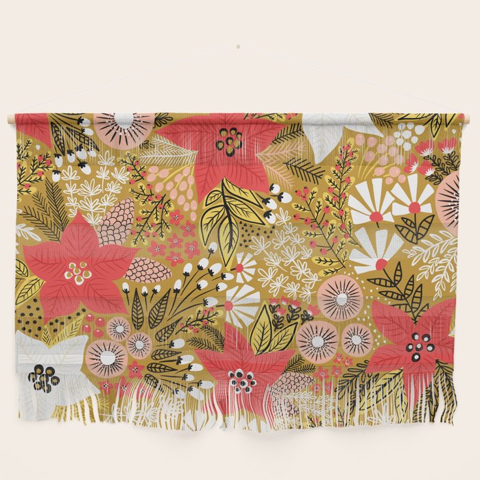 Christmas Poinsettia Flowers Gold Pattern Wall Hanging Gallery Image 1