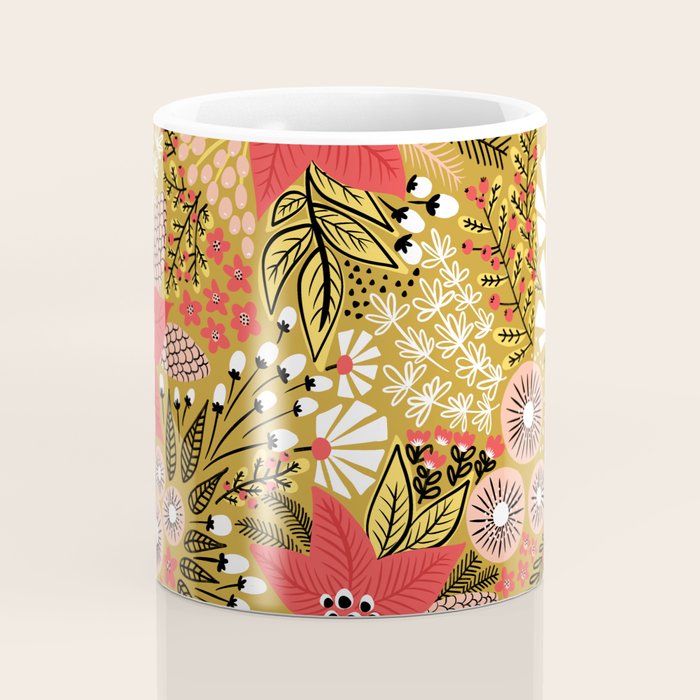 Christmas Poinsettia Flowers Gold Pattern Coffee Mug Gallery Image 4