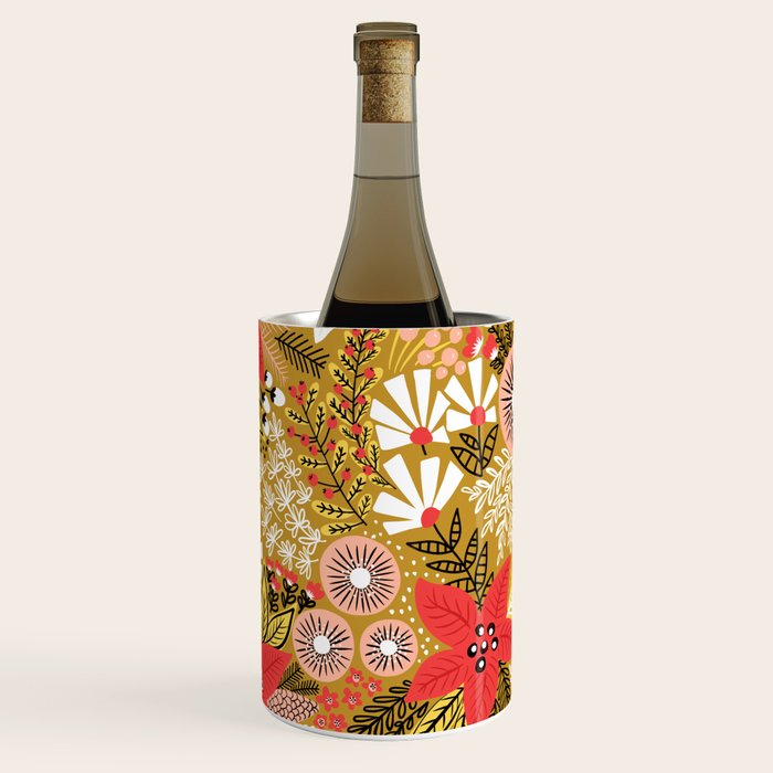 Christmas Poinsettia Flowers Gold Pattern Wine Chiller Gallery Image 3