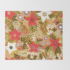 Christmas Poinsettia Flowers Gold Pattern Throw Blanket Gallery Image 2