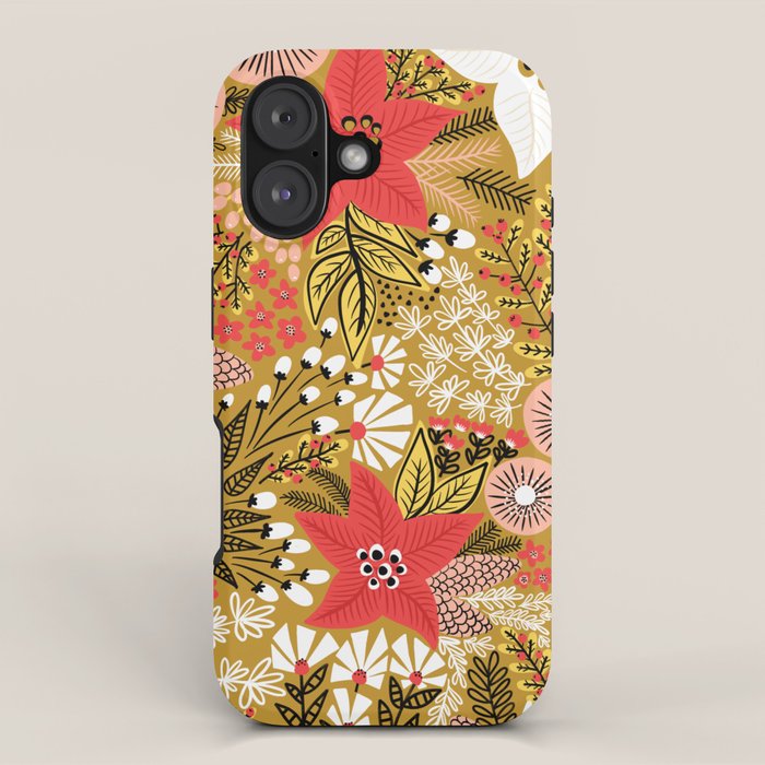 Christmas Poinsettia Flowers Gold Pattern iPhone Case Gallery Image 1