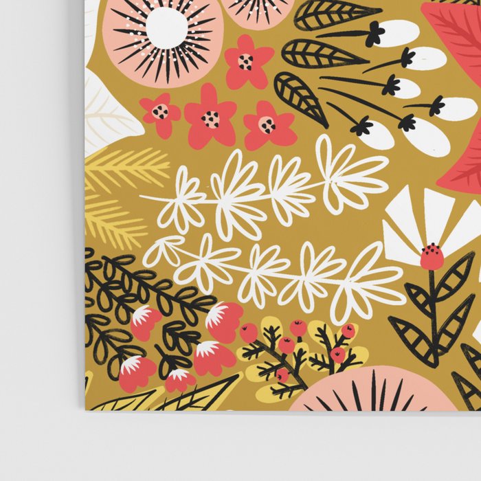 Christmas Poinsettia Flowers Gold Pattern Poster Gallery Image 3