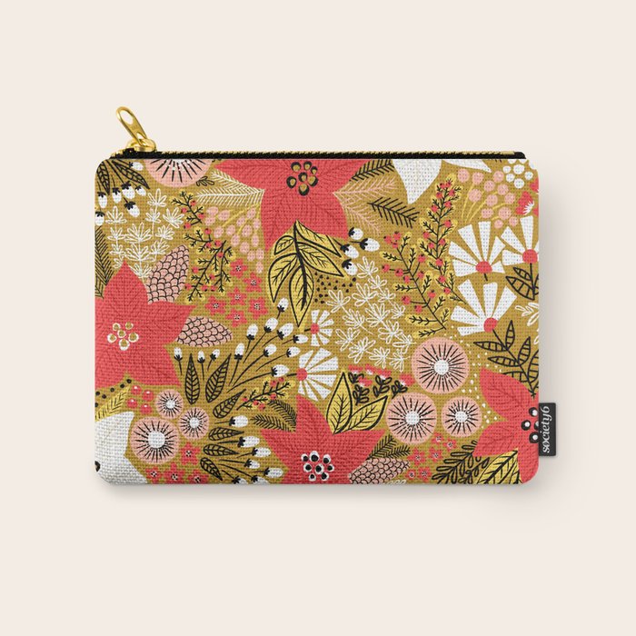 Christmas Poinsettia Flowers Gold Pattern Carry All Pouch Gallery Image 1