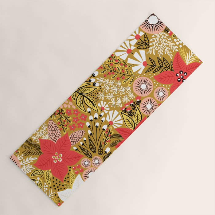 Christmas Poinsettia Flowers Gold Pattern Yoga Mat Gallery Image 1
